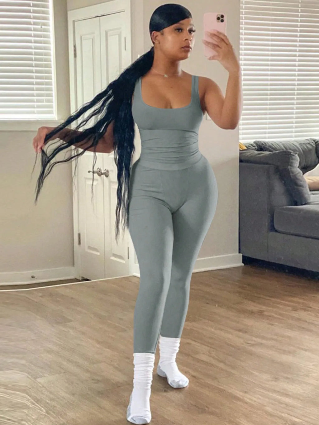 Ribbed Crop Tank Top and High Waist Leggings Set for Women