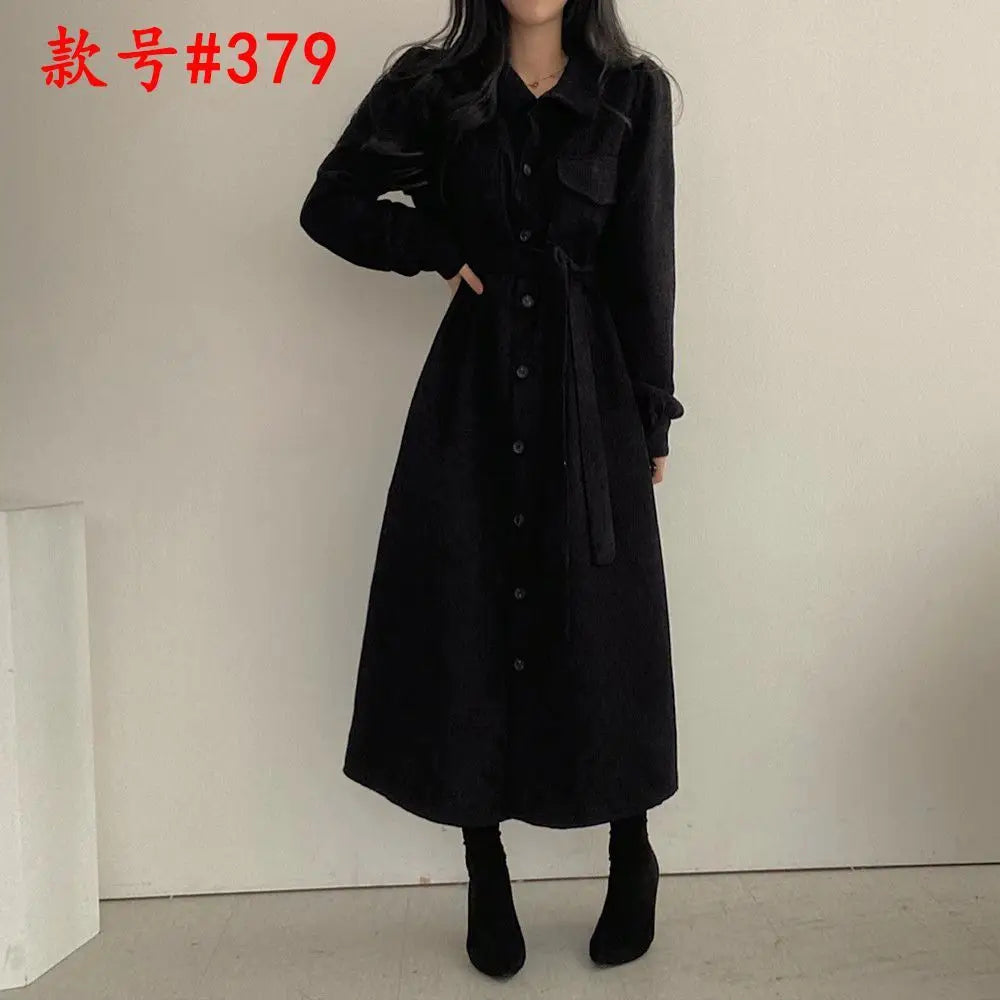 Retro Lapels Single-breasted Waist Dress