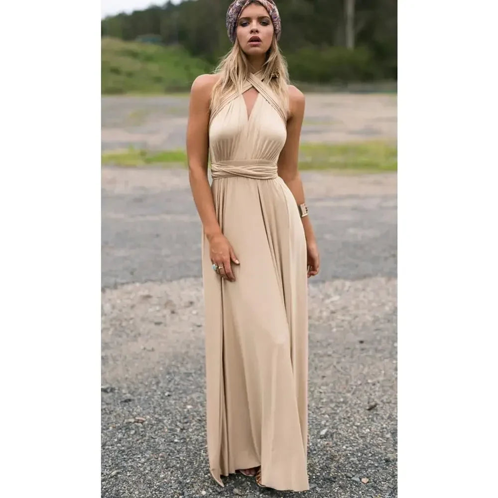 Women's V-neck Strappled Long Dress