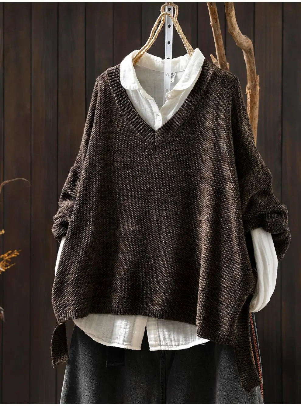 V-Neck Knitted Pullover Sweater