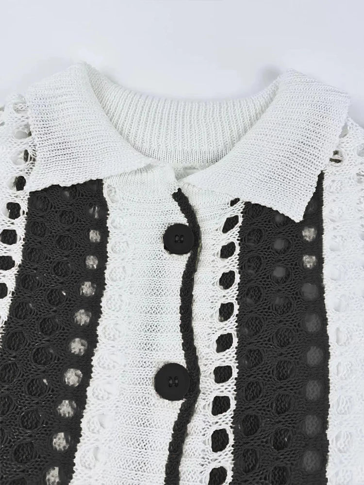 Women's 2-Piece Crochet Button Cardigan and Trouser-Shorts Beach Cover Up