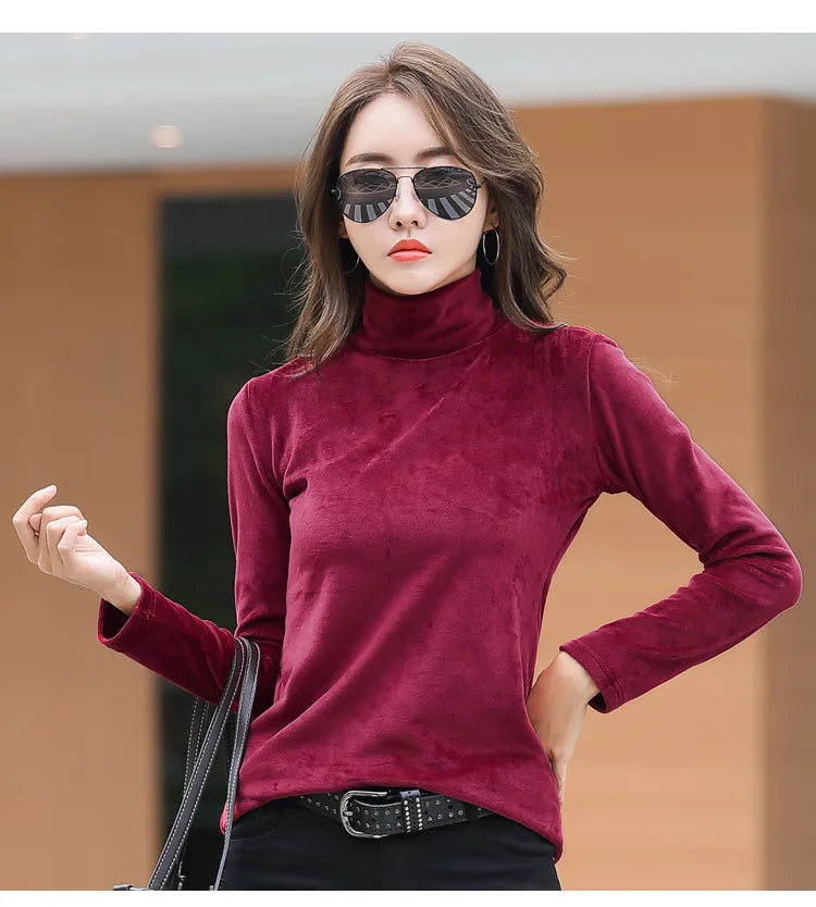 Velvet, Long Sleeve, High Neck Top