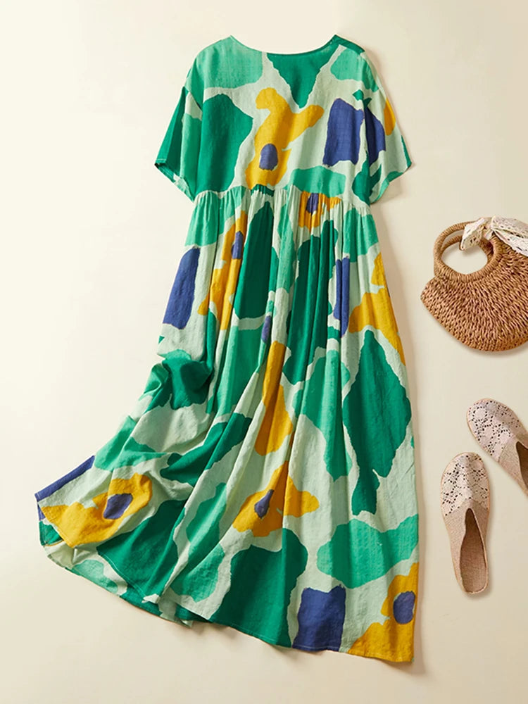 Plus Size Women's Boho Beach Floral Summer Dress
