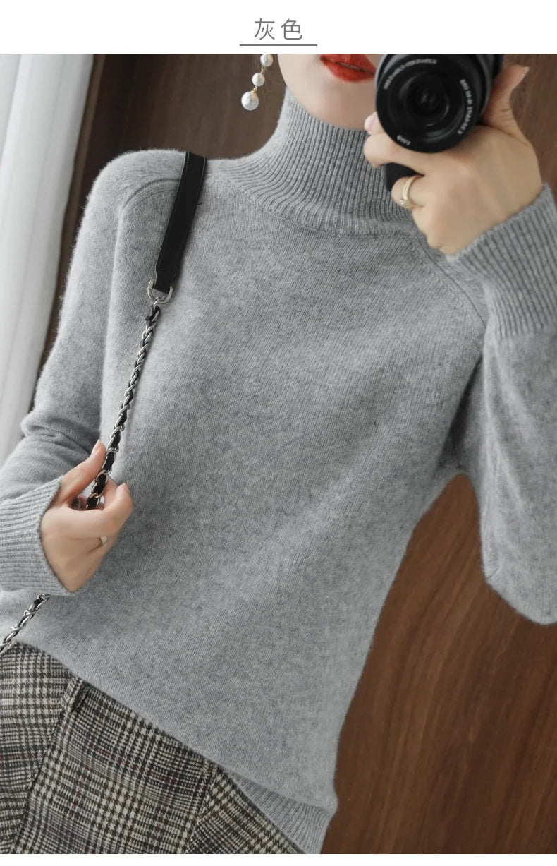 Merino Wool Mock Neck Pullover Sweater