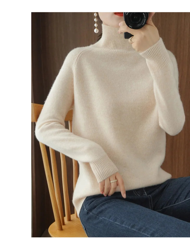 Merino Wool Mock Neck Pullover Sweater