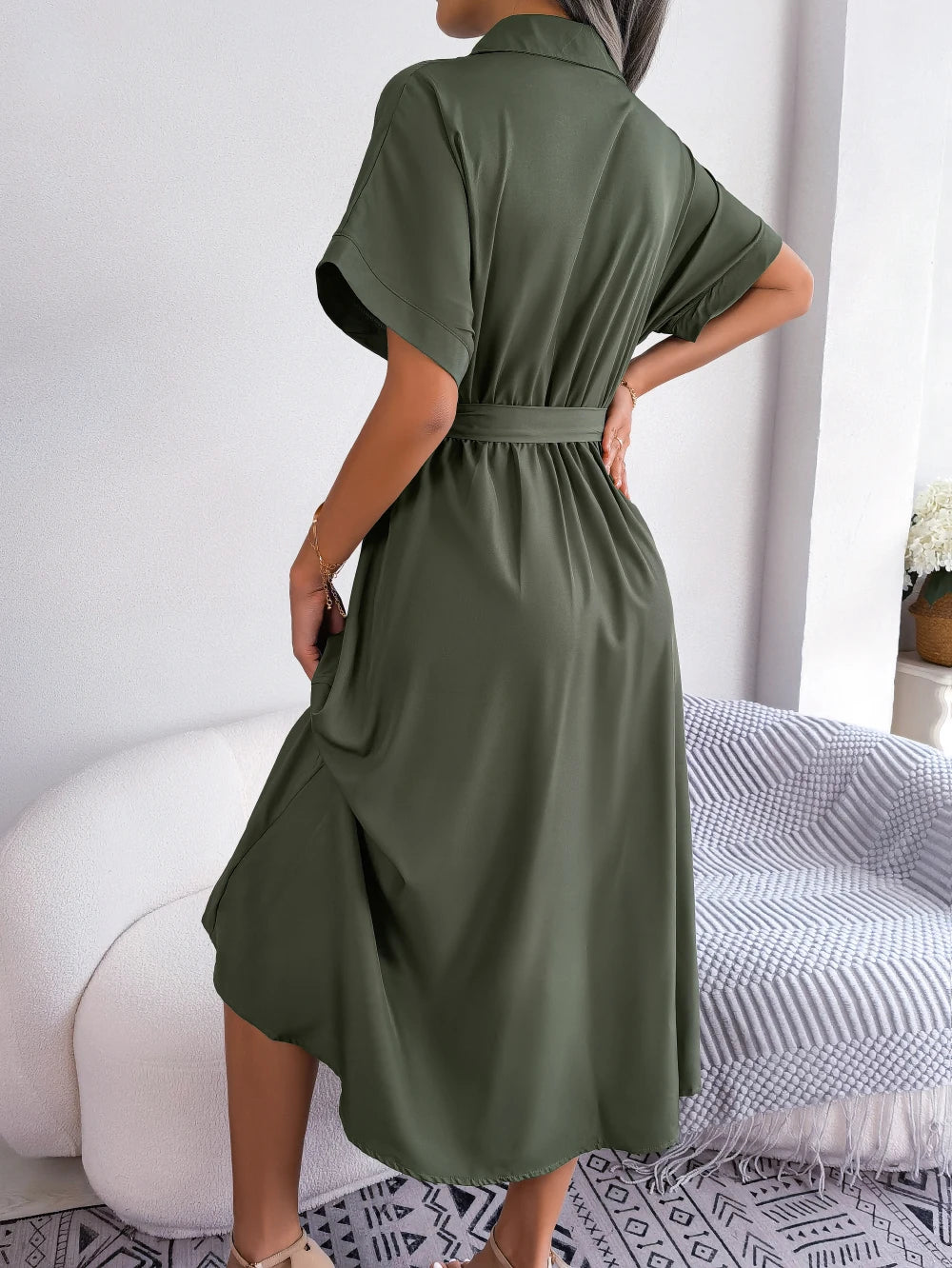 Women's Turn Down Collar Lace Up Dress