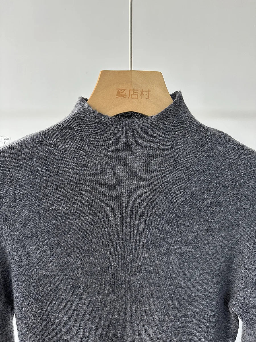 100% Wool Long Sleeve Mock Neck Sweater