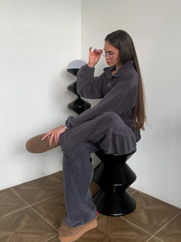 Sporty Long Sleeve Half-Zip Sports Jumpsuit with Lapel