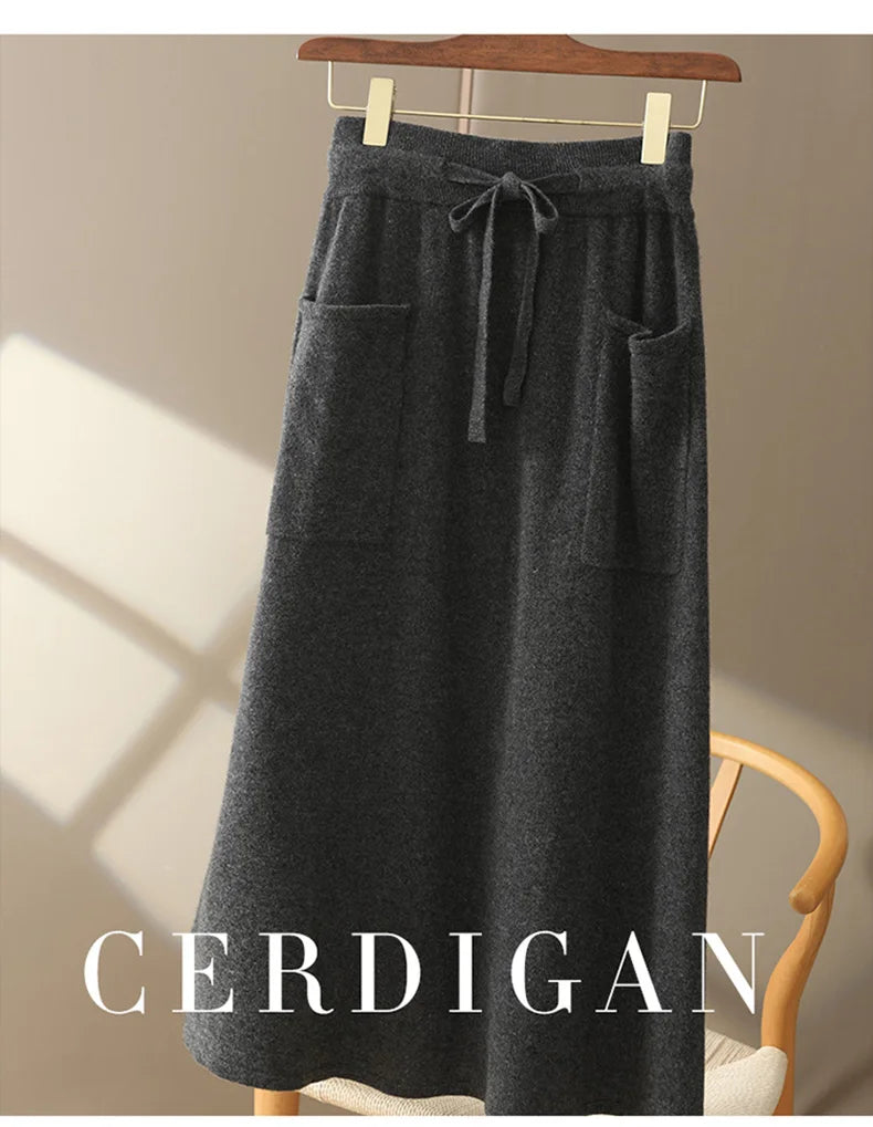 100% Pure Cashmere Wool Women's A-Line Skirt w/Pocket