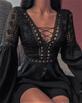 Women's Short A-Line Mini Dress with Ruffled Sleeves