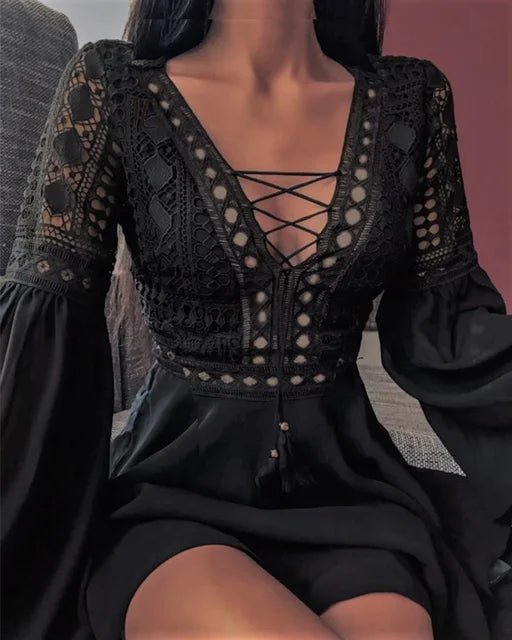 Women's Short A-Line Mini Dress with Ruffled Sleeves