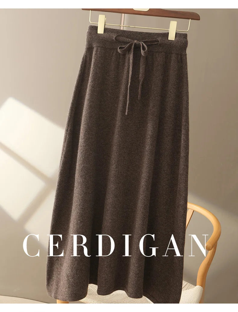 100% Pure Cashmere Wool Women's A-Line Skirt w/Pocket