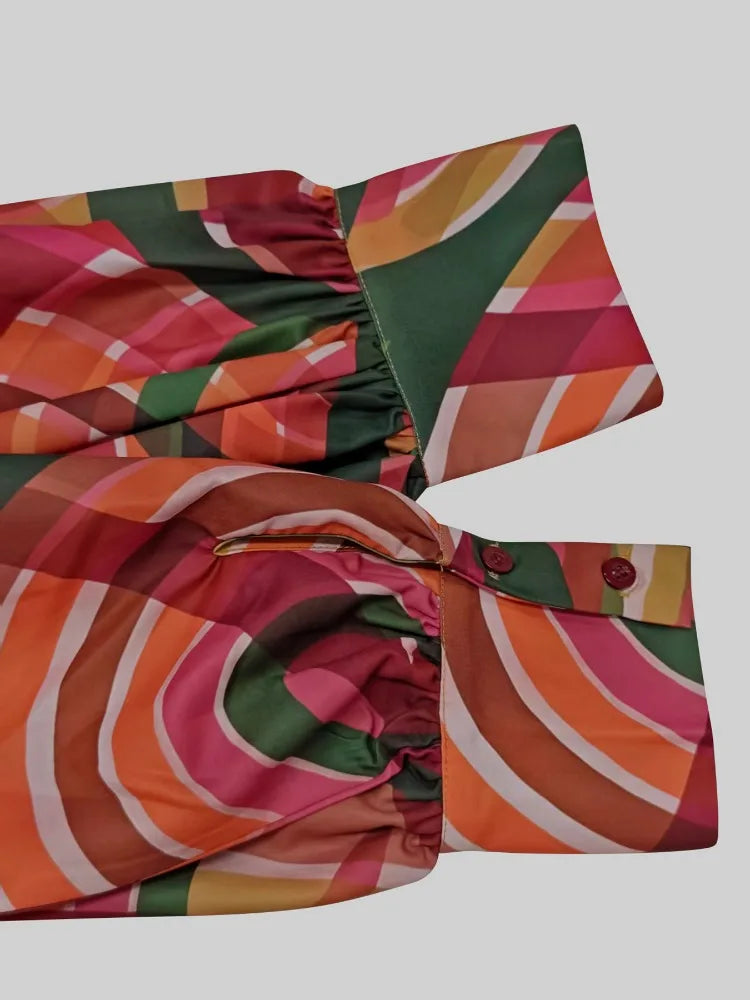 Elegant Lantern Sleeve Mid-Length Colorful Dress