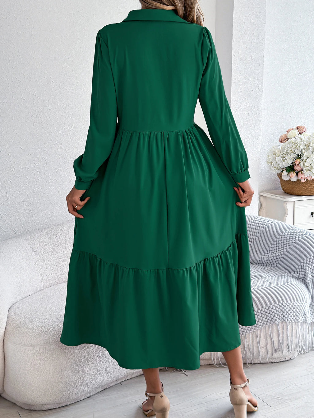 Women's Casual Button Down Long Sleeved Dress