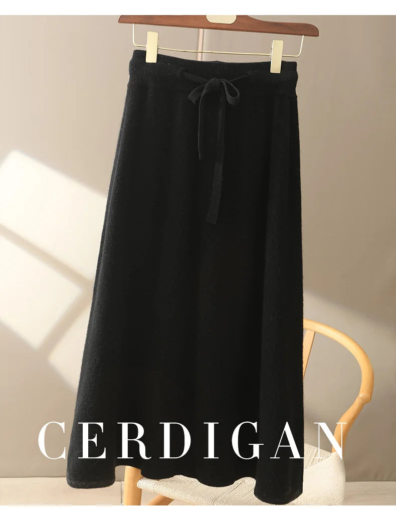 100% Pure Cashmere Wool Women's A-Line Skirt w/Pocket