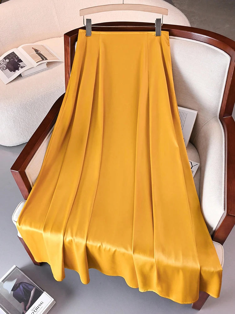 Elegant Satin A-line Long Maxi Skirt
