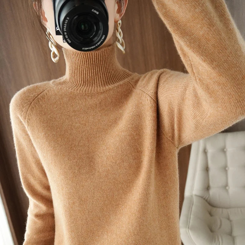Merino Wool Mock Neck Pullover Sweater