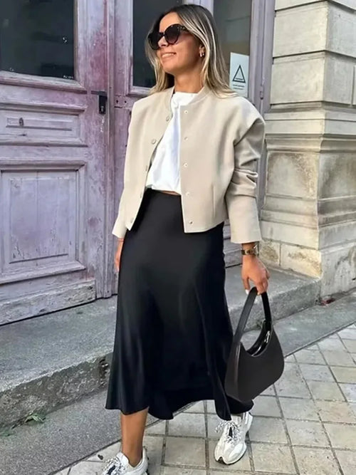 Black Satin High-Waisted Skirt