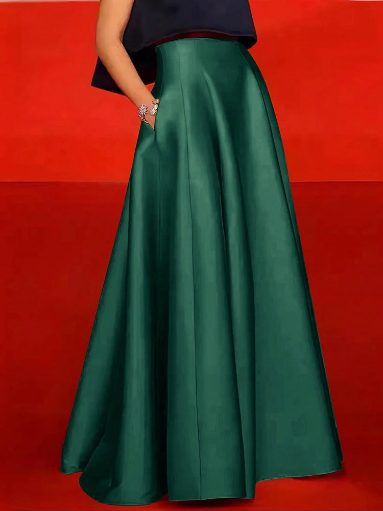 Elegant Satin A-line Long Maxi Skirt
