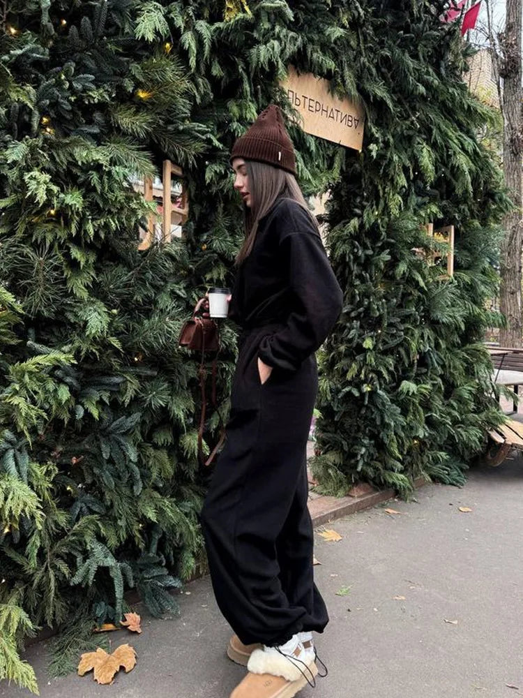 Sporty Long Sleeve Half-Zip Sports Jumpsuit with Lapel