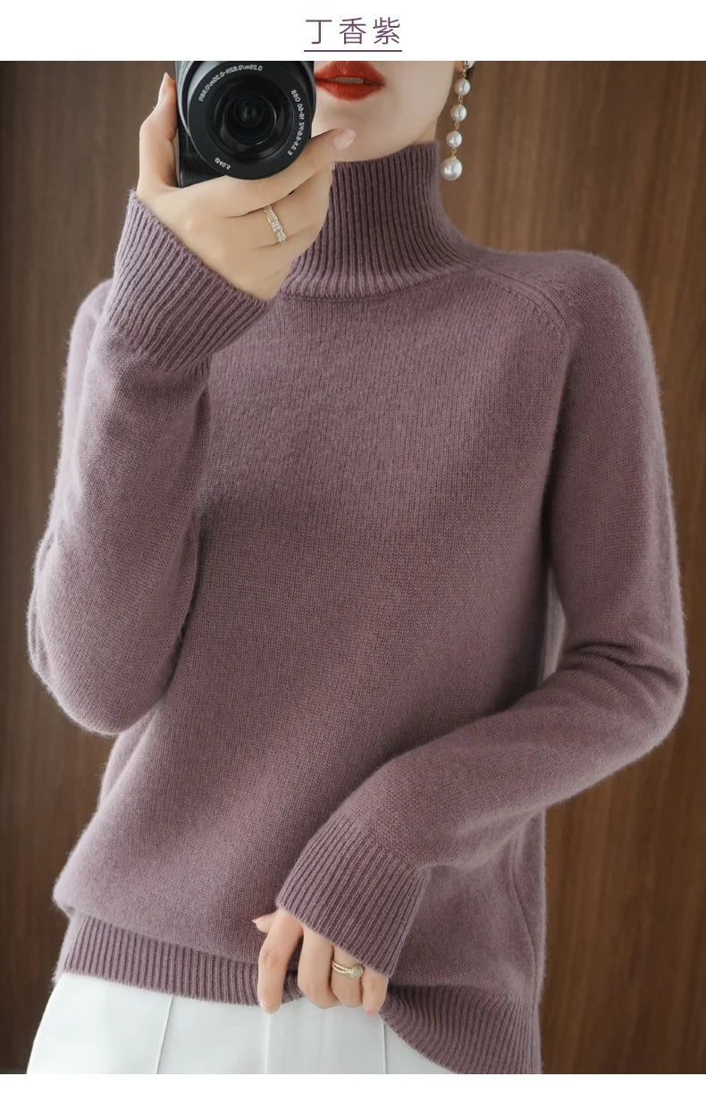 Merino Wool Mock Neck Pullover Sweater