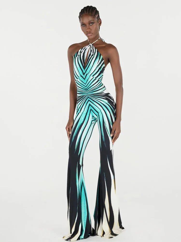 Women's Striped Halter Jumpsuit