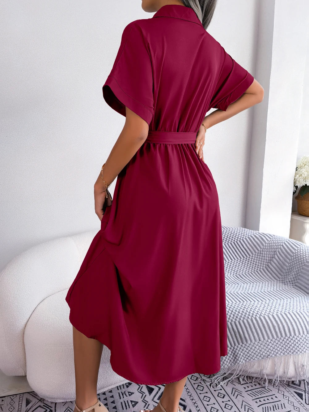 Women's Turn Down Collar Lace Up Dress
