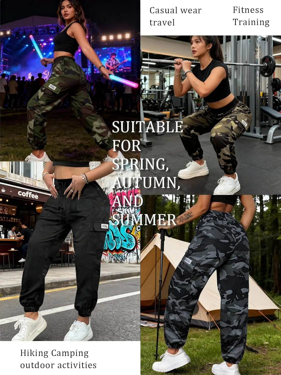 Women’s Lightweight Quick-Dry Camo Solid/Cargo Tapered Leg Pants