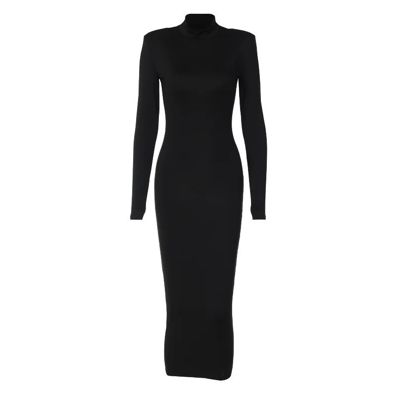 Long Sleeve Turtleneck Black Bodycon Maxi Dress