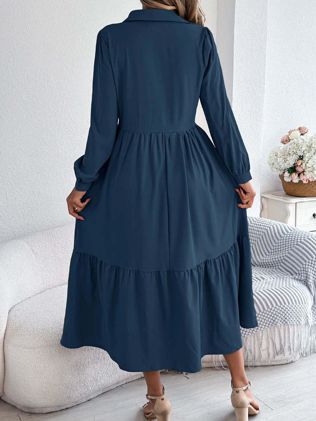 Women's Casual Button Down Long Sleeved Dress