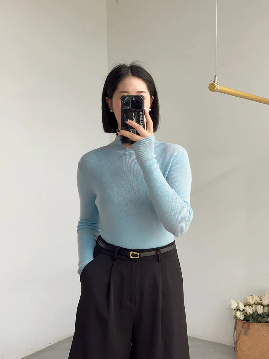 100% Wool Long Sleeve Mock Neck Sweater