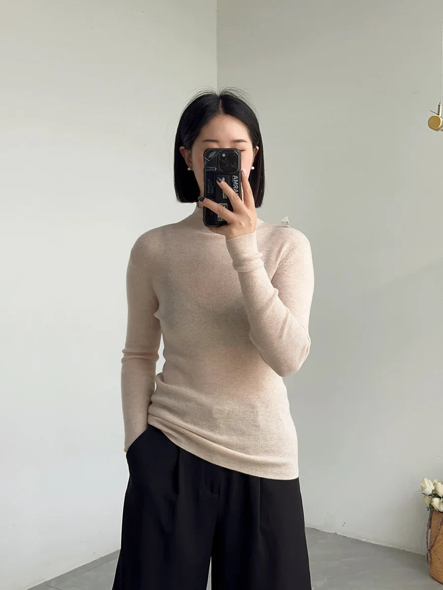 100% Wool Long Sleeve Mock Neck Sweater