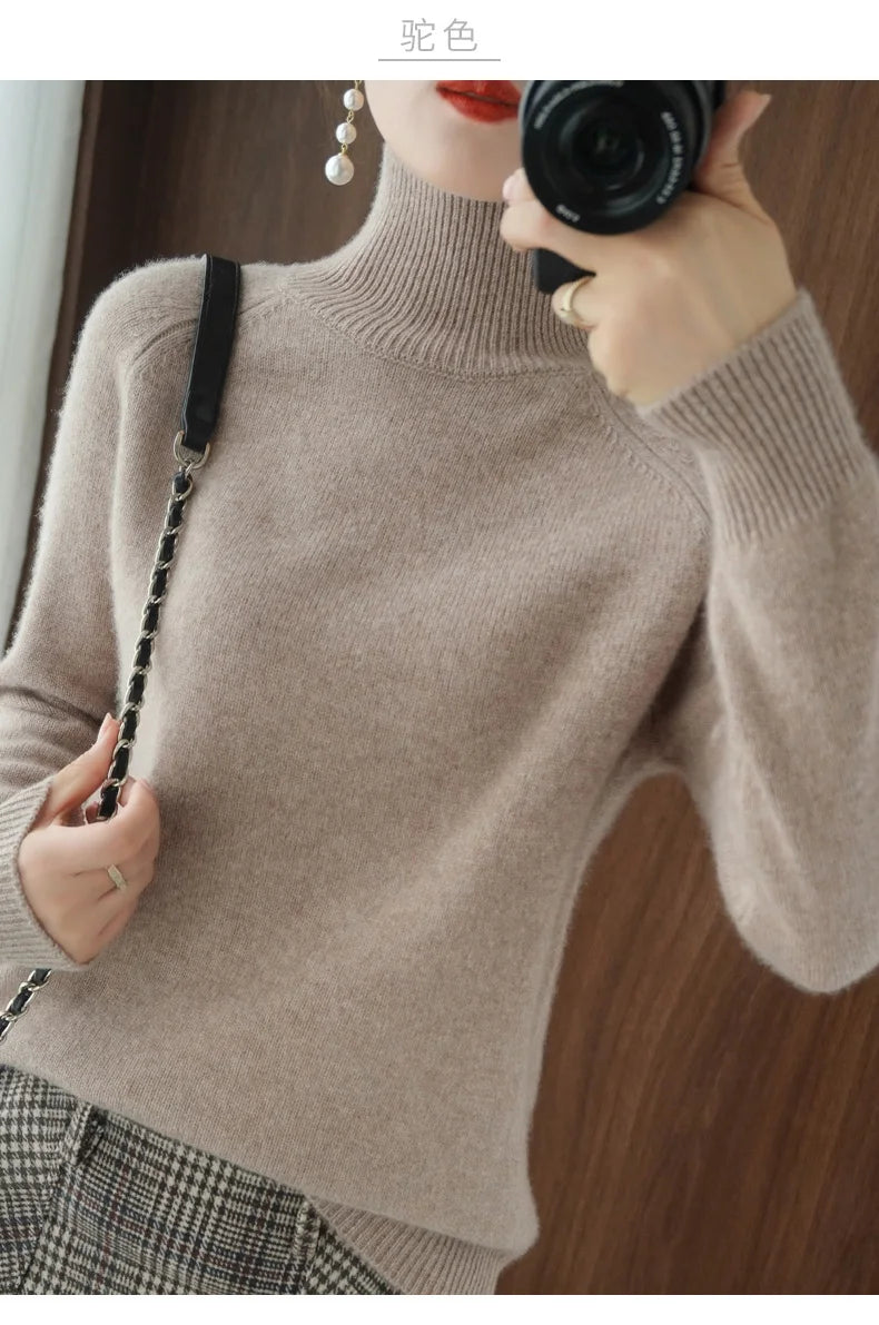 Merino Wool Mock Neck Pullover Sweater