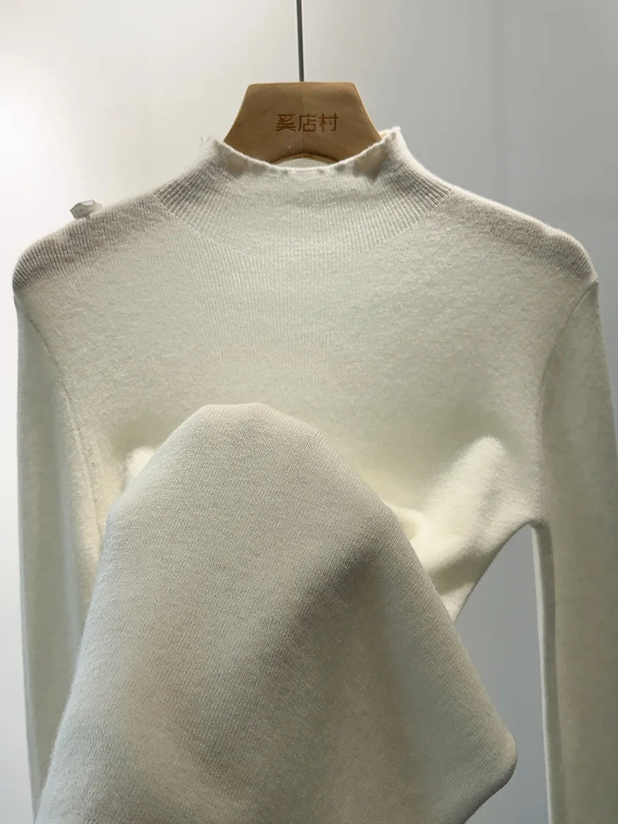 100% Wool Long Sleeve Mock Neck Sweater