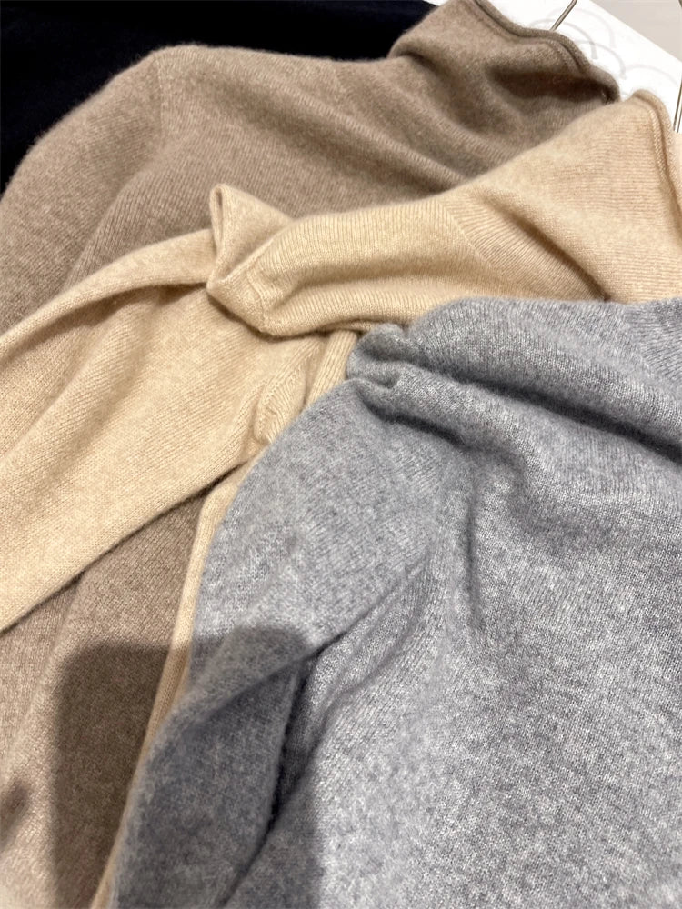 Women's 100% pure cashmere free collar slim sweater