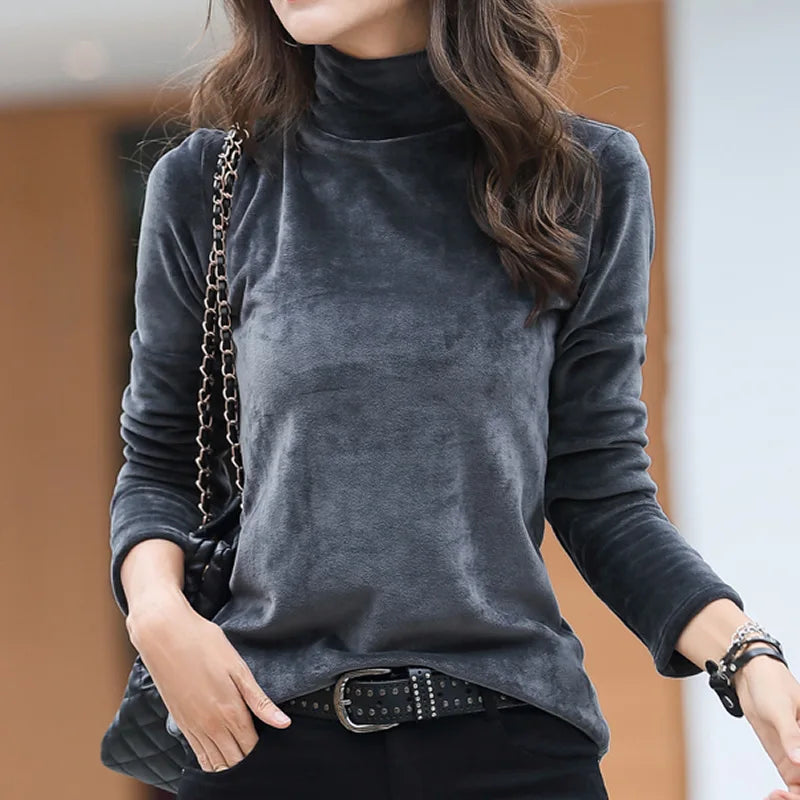 Velvet, Long Sleeve, High Neck Top