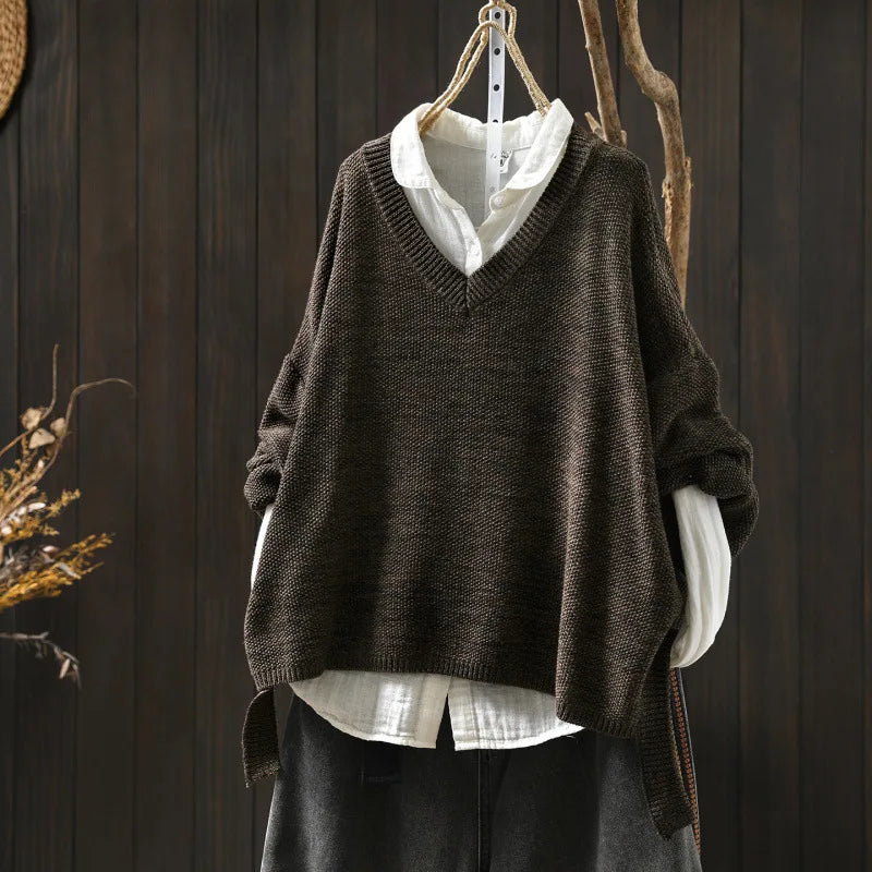 V-Neck Knitted Pullover Sweater