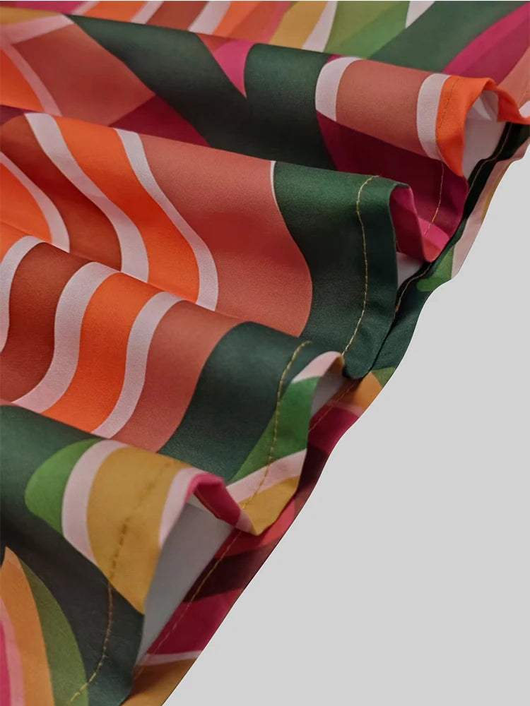 Elegant Lantern Sleeve Mid-Length Colorful Dress