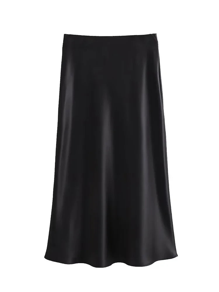Black Satin High-Waisted Skirt