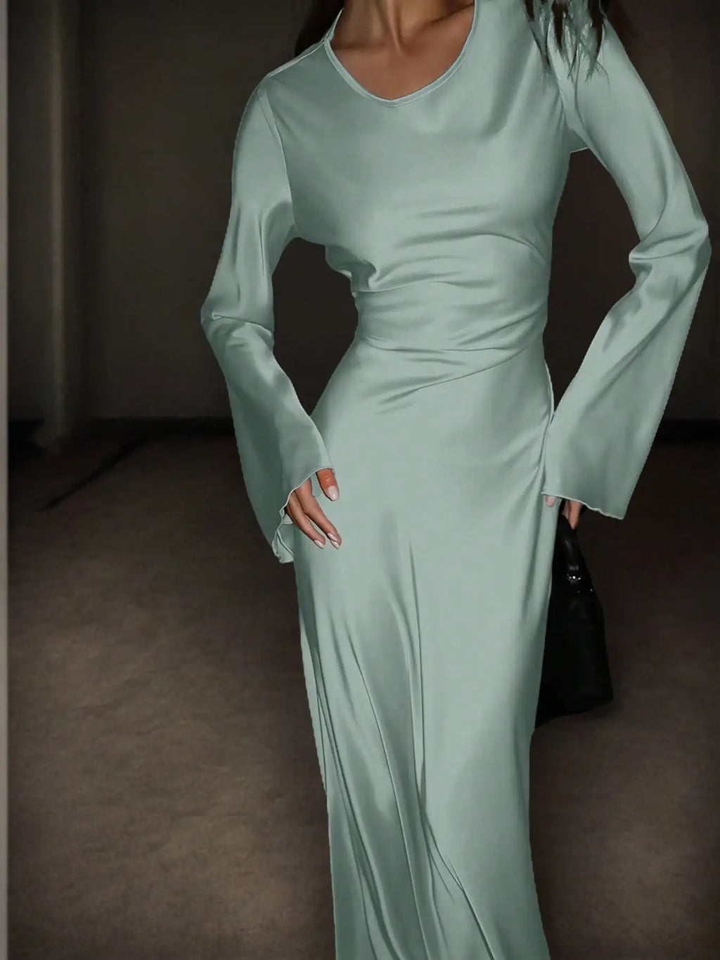 Satin Long Sleeve Maxi Dress