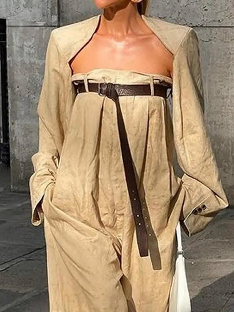 Cotton Two-piece Jumpsuit with Belt