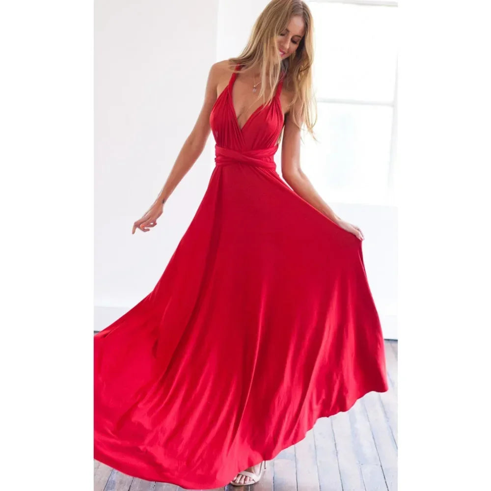 Women's V-neck Strappled Long Dress