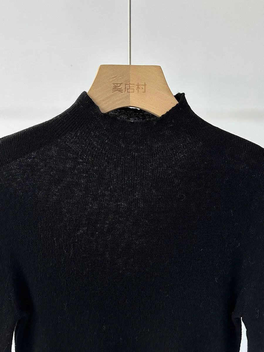 100% Wool Long Sleeve Mock Neck Sweater