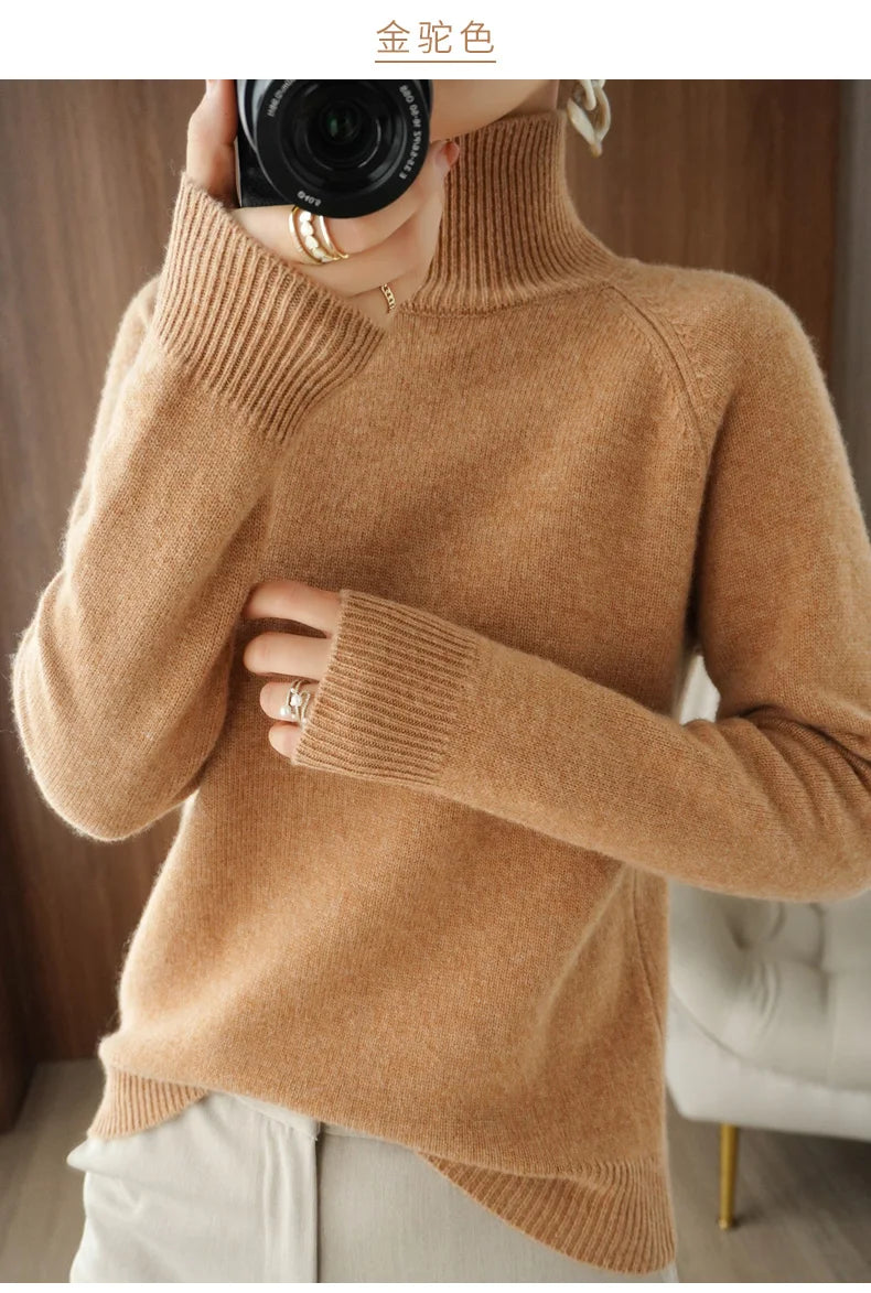 Merino Wool Mock Neck Pullover Sweater
