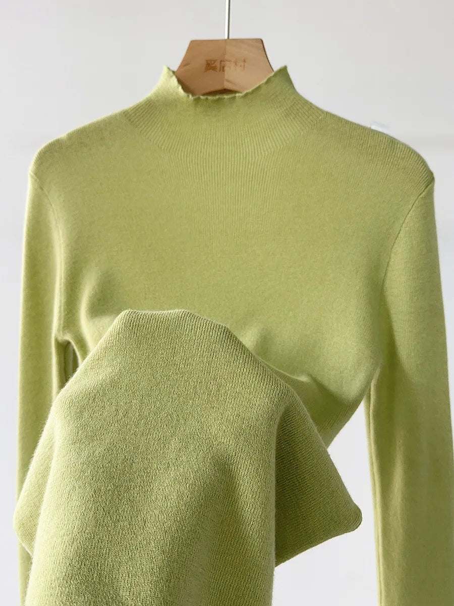 100% Wool Long Sleeve Mock Neck Sweater