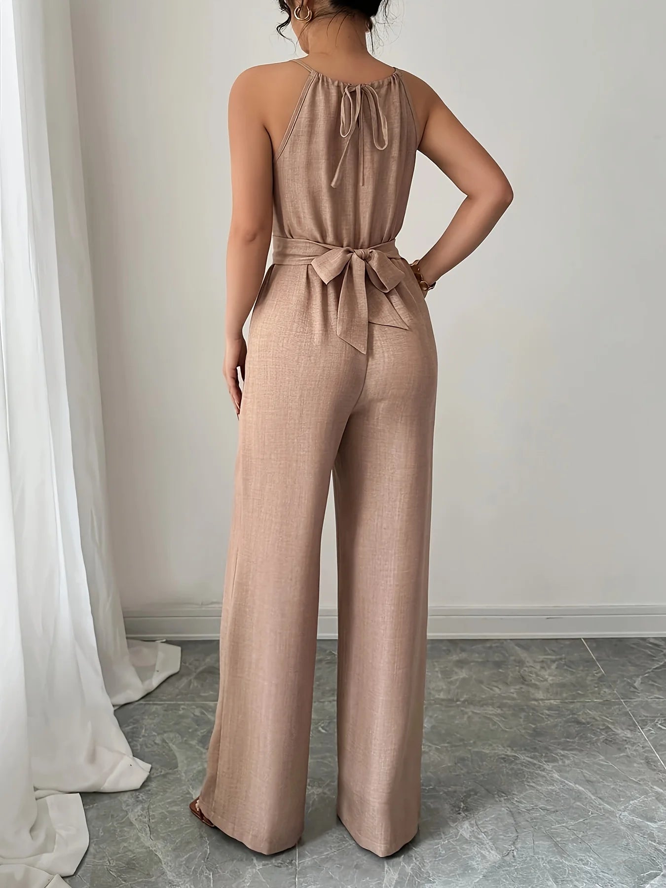 Women's Casual Pleated Halterneck Jumpsuit