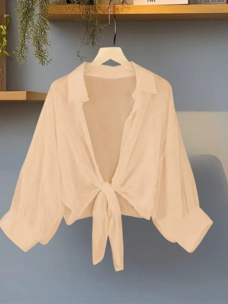 Women's Plus Size Front-Tie Loose Shirts