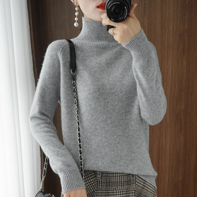 Merino Wool Mock Neck Pullover Sweater