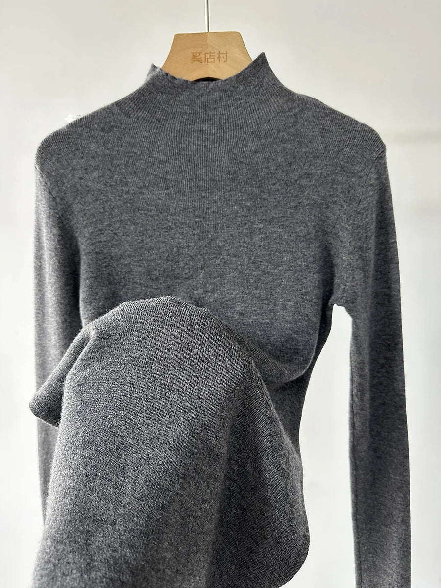 100% Wool Long Sleeve Mock Neck Sweater
