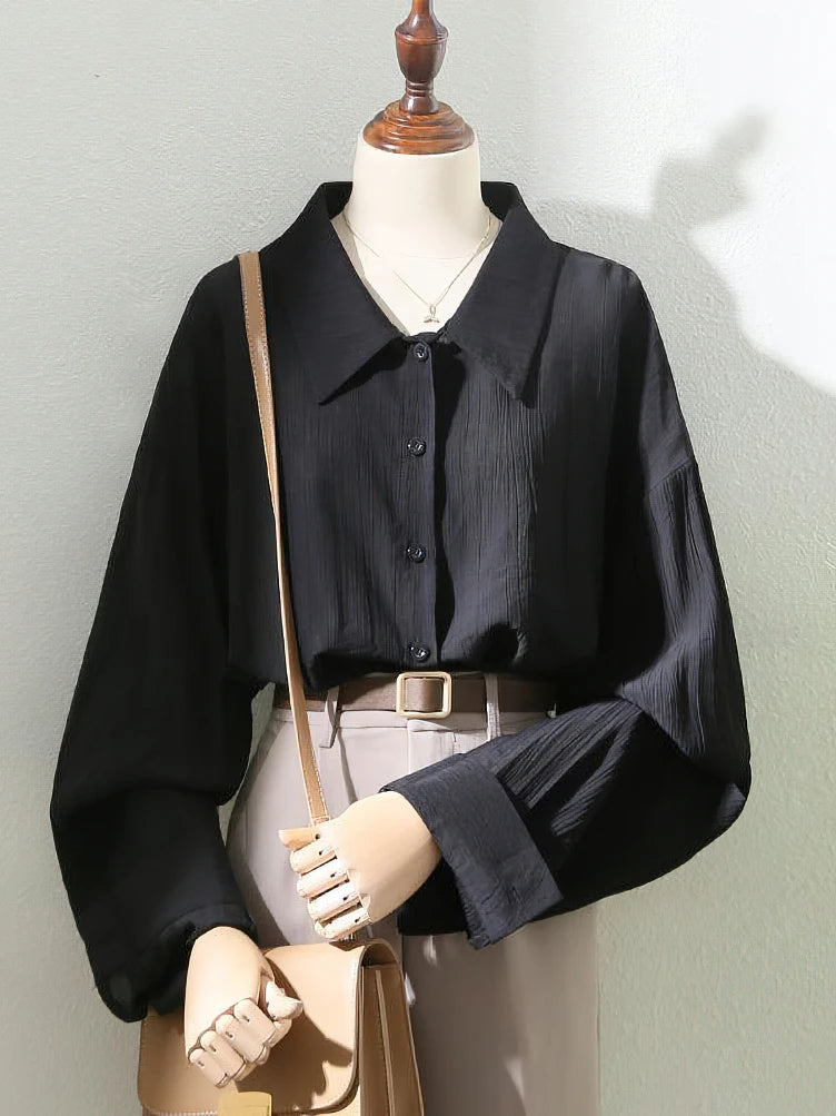 Vintage Crepe Long sleeve Blouse w/Collar